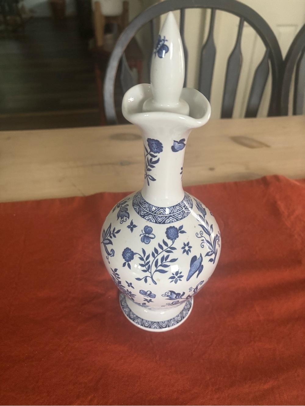 Blue and White Floral Ceramic Decanter by